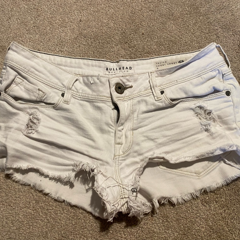 Denim shorts.